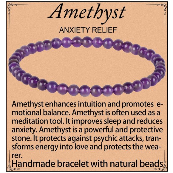 Amethyst Bracelet - Anxiety Bracelet for Women Men - Handmade Natural Gem Stone - Picture 1 of 6